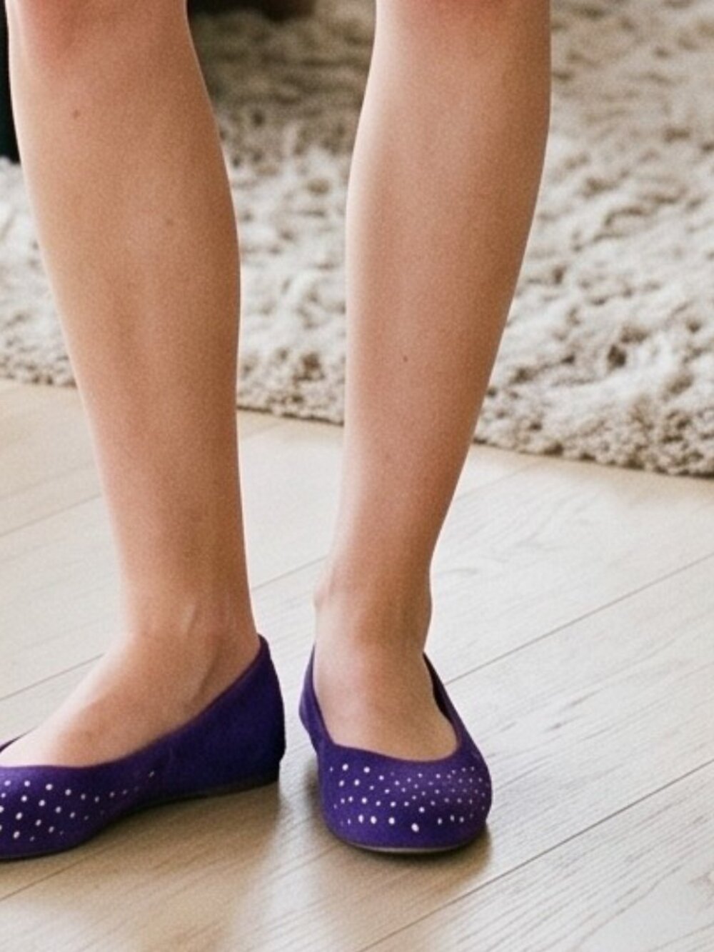 Stuart Weitzman Purple Sueded Ballet Flats with Silver Studs Round Toe size 8.5